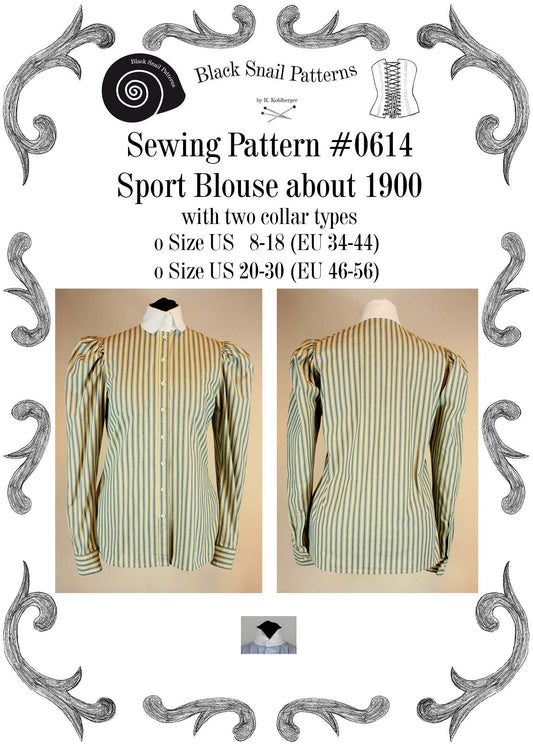 #0614 Edwardian Blouse worn about 1900 to do sports Sewing Pattern Size US 8-30 (Eu 34-56) PDF Download