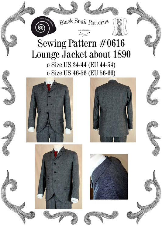 #0616 Edwardian Lounge Jacket about 1890 Sewing Pattern Size US 34-48 (EU 44-58) Pdf Download