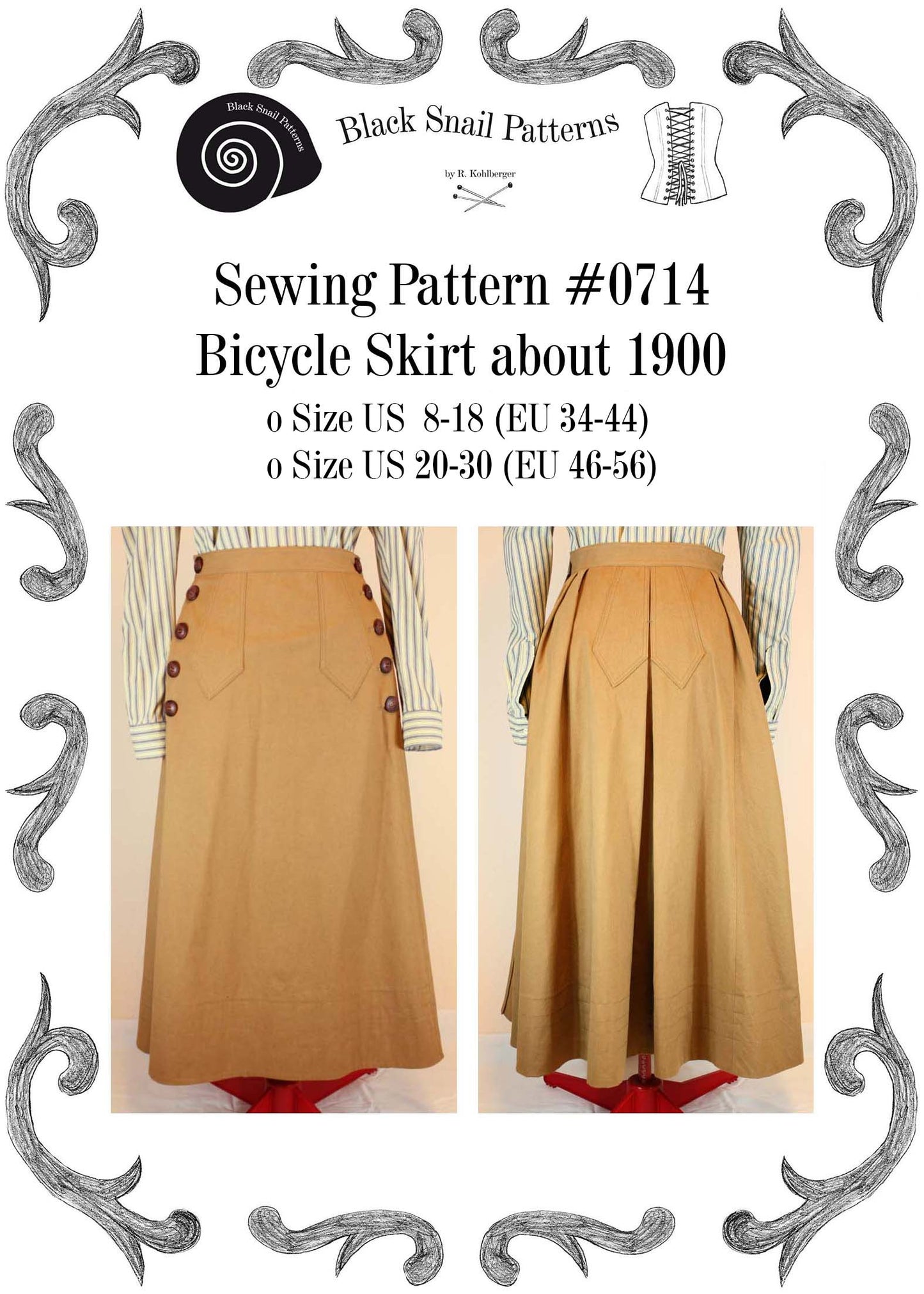 #0714 Edwardian Bicycle skirt about 1900 Sewing Pattern Size US 8-30 (EU 34-56) PDF Download