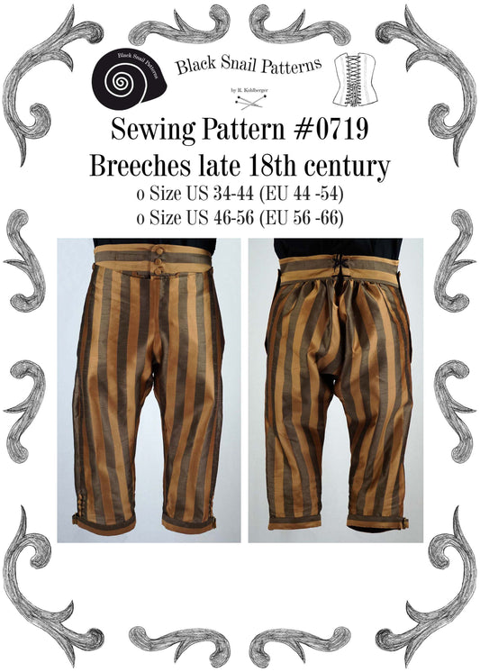 #0719 Georgian Mens Breeches, late 18th century Sewing Pattern Size US 34-56 (EU 44-66) PDF Download