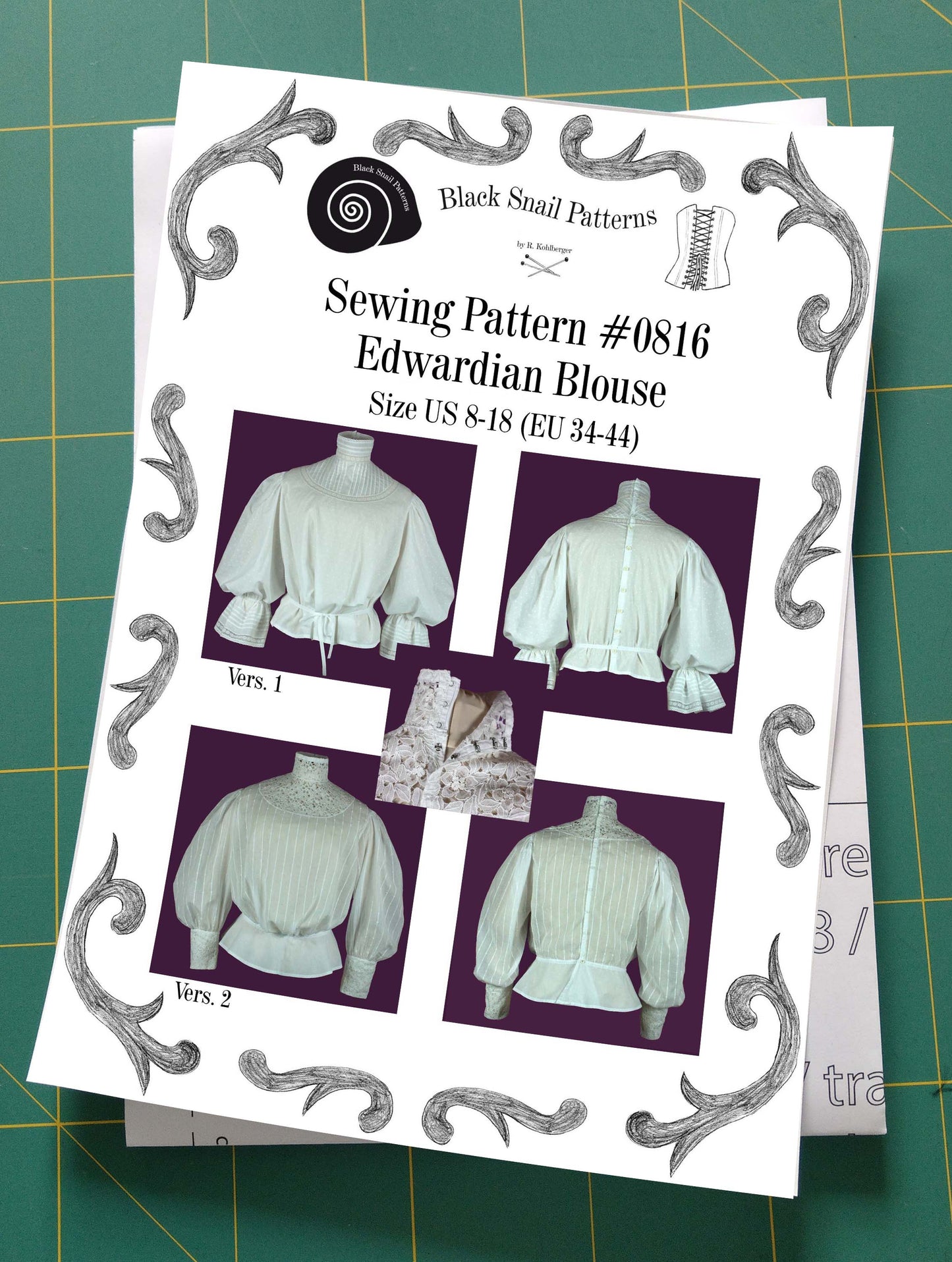 #0816 Edwardian Blouse Sewing Pattern Size US 8-30 (EU 34-56) Printed Pattern
