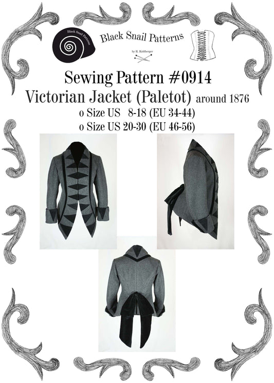 #0914 Viktorianische Jacke (Paletot) um 1876 mit Stehkragen Schnittmuster Größe EU 34-56 PDF Download