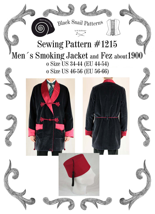 #1215 Mens Smoking Jacket and Fez about 1900 Sewing Pattern Size US 34-56 (EU 44-66) Pdf Download