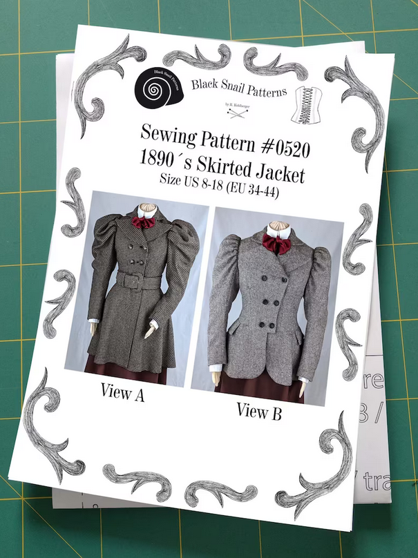 #0520 Victorian Skirted Jacket around 1890 with leg-o-mutton sleeves Sewing Pattern Size US 8-30 (EU 34-56) Paper Pattern