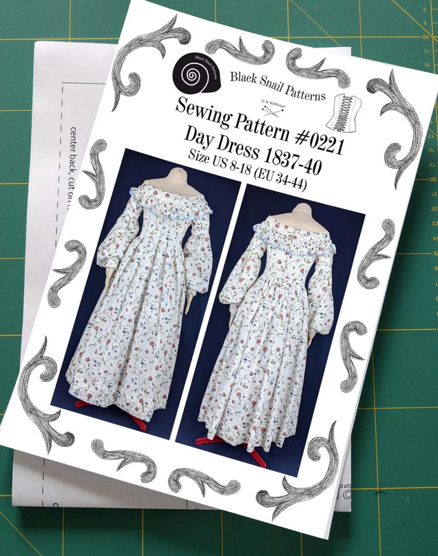 #0221 Day Dress 1837-40 Sewing Pattern Size US 8-30 (EU 34-56) Paper Pattern