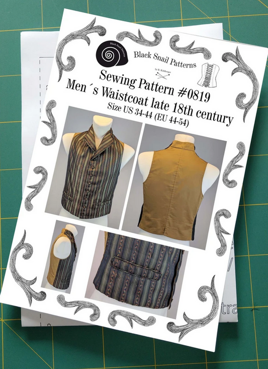 #0819 Georgian Mens Waistcoat, late 18th century Sewing Pattern Size US 34-56 (EU 44-66) Printed Pattern
