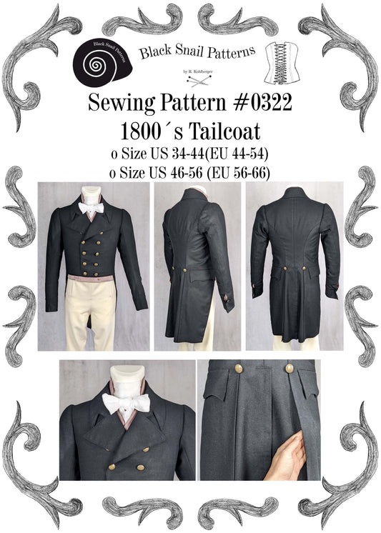 #0322 Empire Regency Men´s Tailcoat from 1800-1820 Sewing Pattern Size US 34-56 (EU 44-66) PDF Download