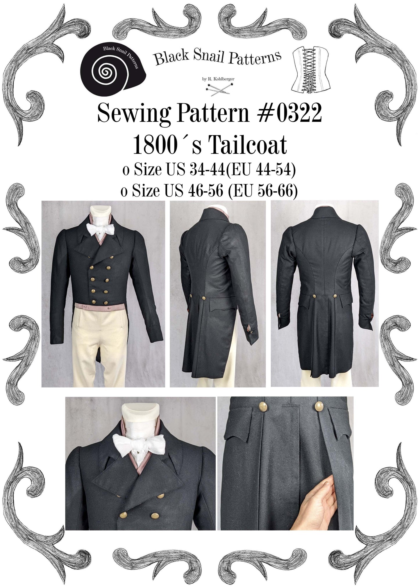 #0322 Empire Regency Men´s Tailcoat from 1800-1820 Sewing Pattern Size ...