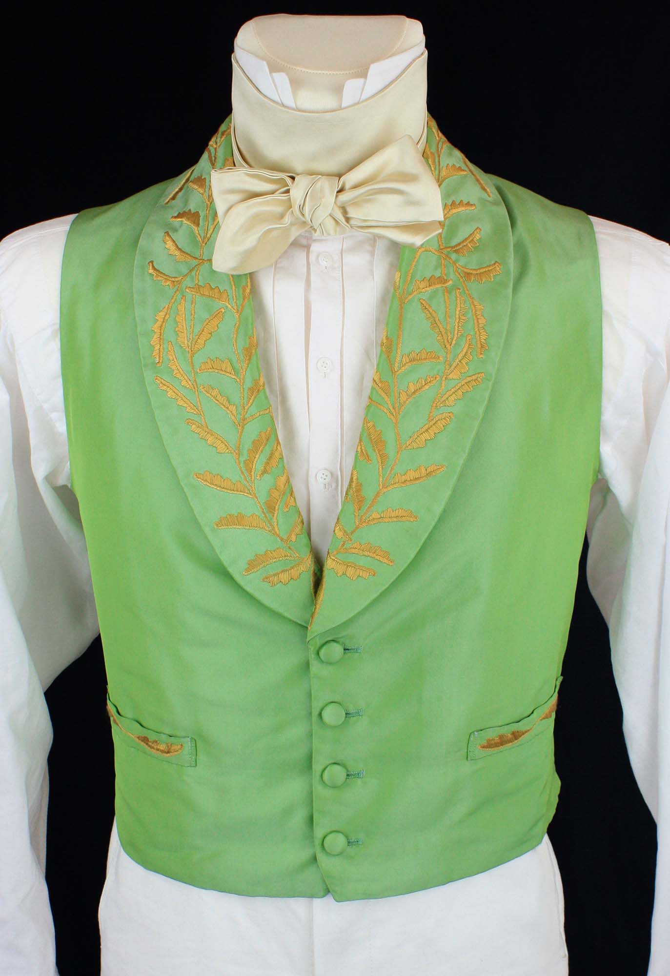 Victorian Mens Green Paisley No Collar Dress Vest (Big & Tall Size 4X) | Dickens | Downton Abbey | Edwardian